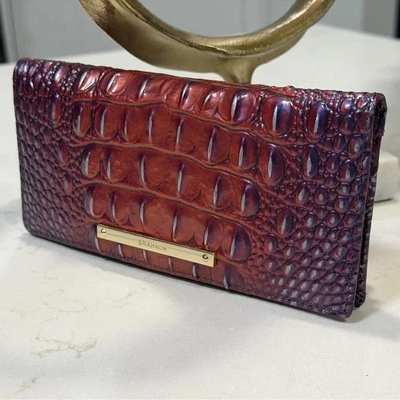 Brahmin Burgundy and Chestnut Crocodile Embossed Clutch - Picture 3 of 12
